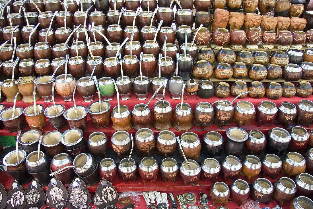 Mates for sale at a street market. Montevideo, Uruguay