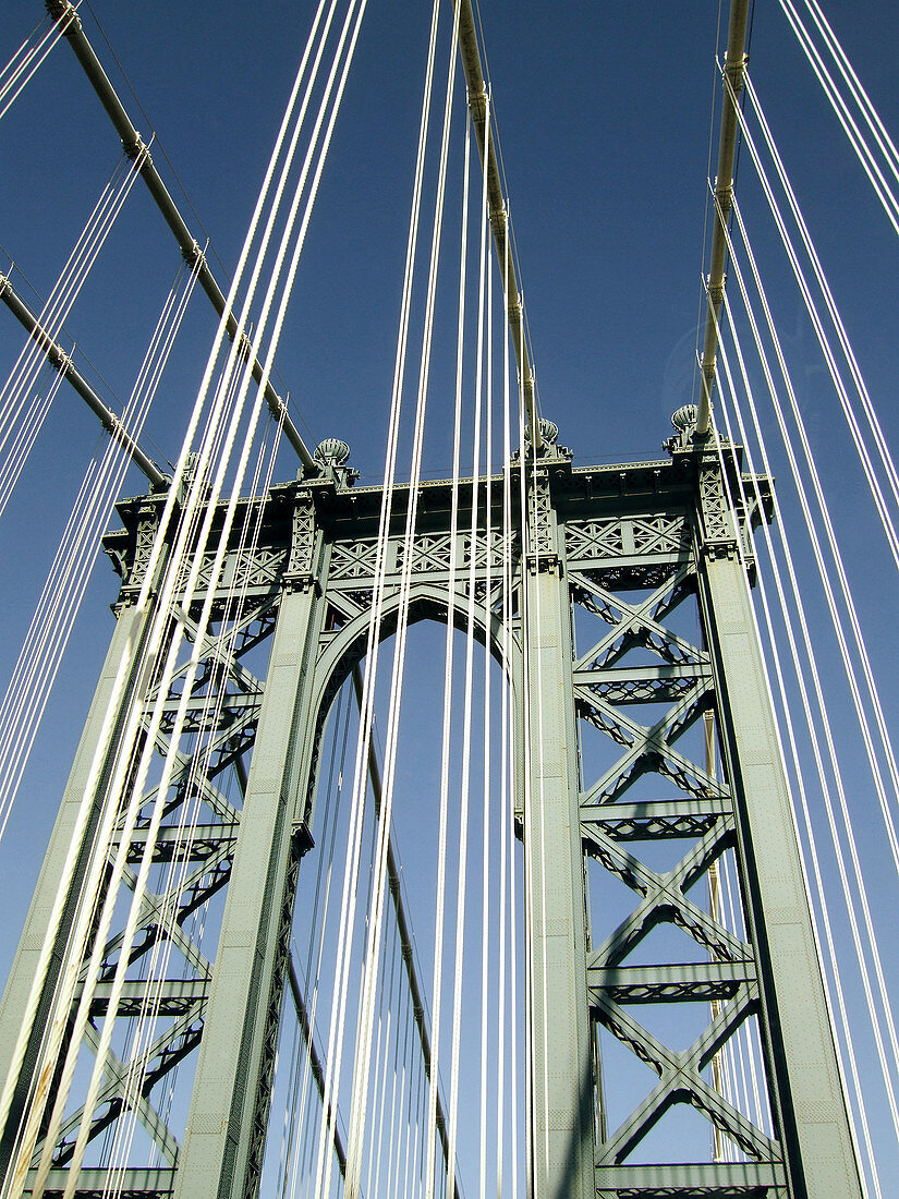 Driving on the Brooklyn Bridge from Brooklyn to Manhattan. New York City. USA