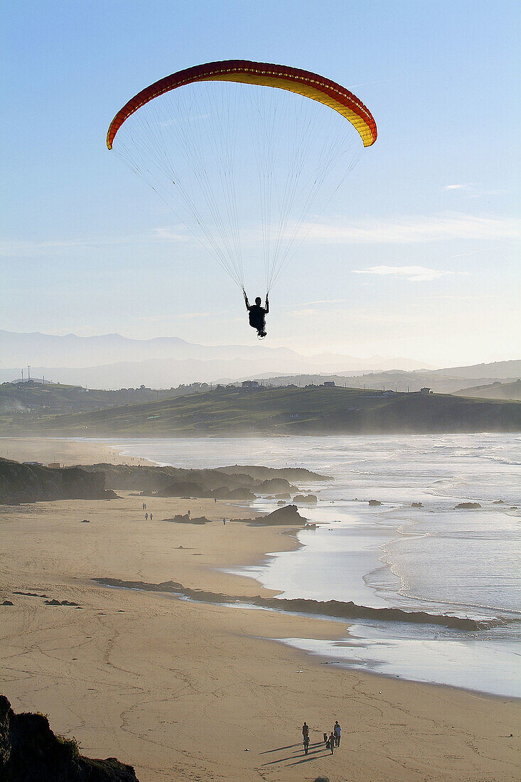 Paraglider. Dunas de Liencres Natural Park. Cantabria. Spain