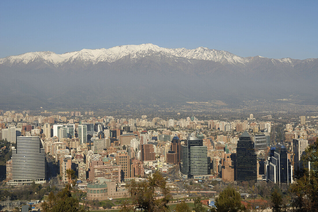 Overview of Santiago with the Andes in background, Chile