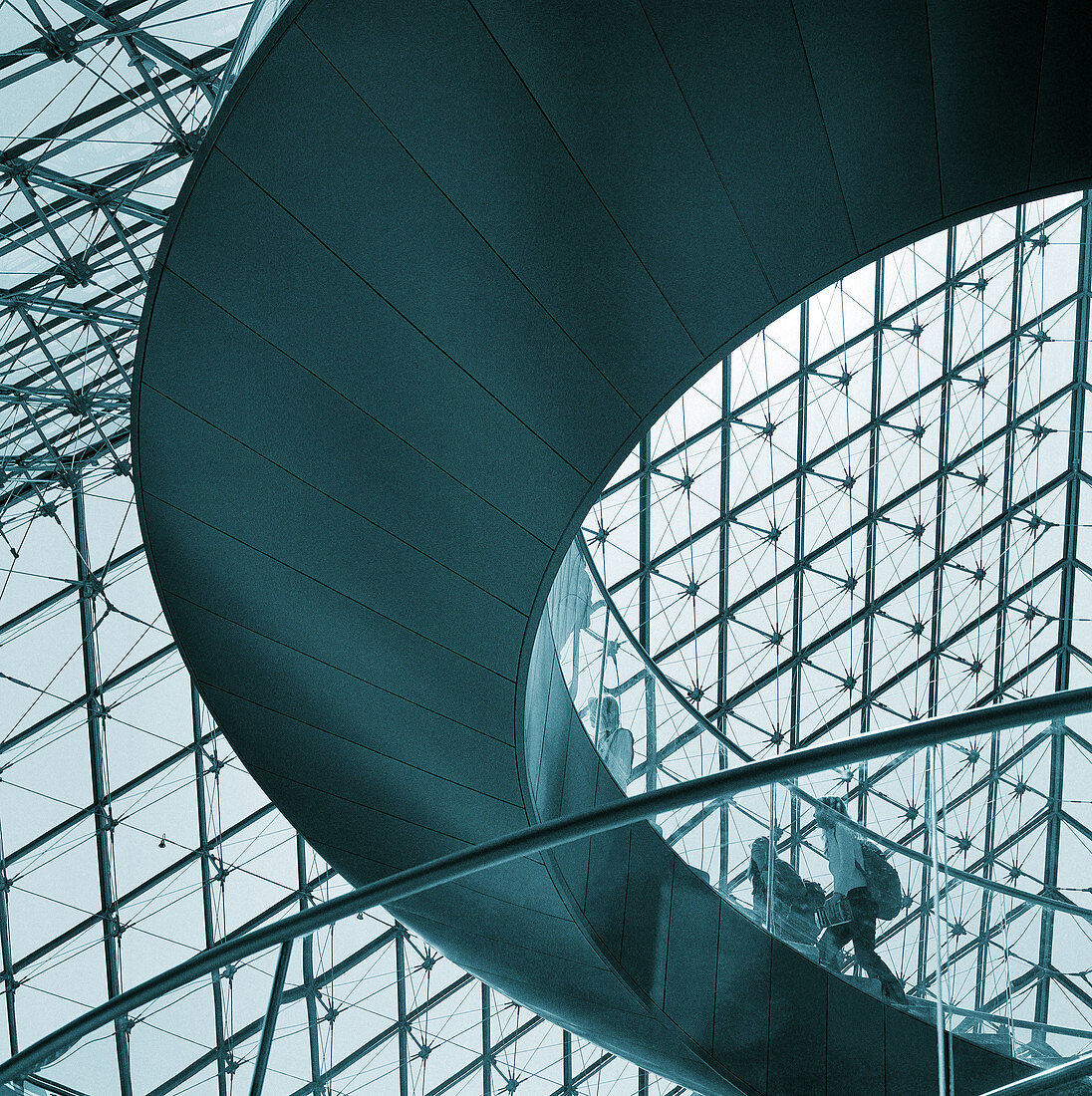 The Pyramid of the Louvre seen from the inside. Paris. France