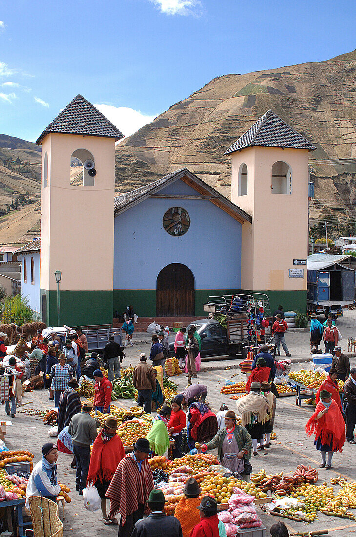 Indigenous people at a local market in Zumbahua, Ecuador, South America