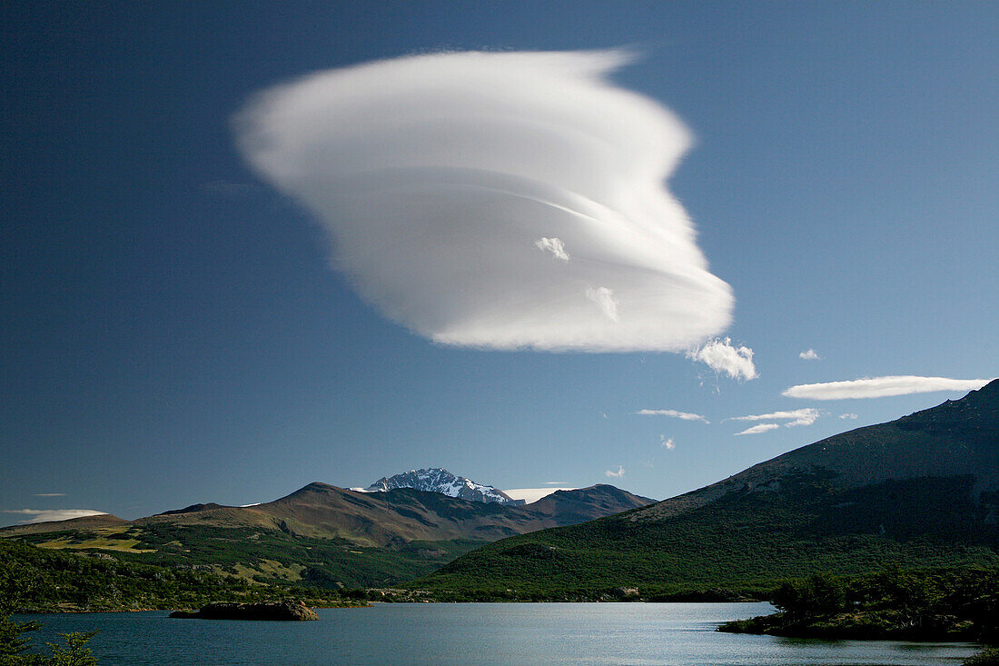 Cloud formation above Laguna Capri, Los Glaciares National Park, Patagonia, Argentina, South America