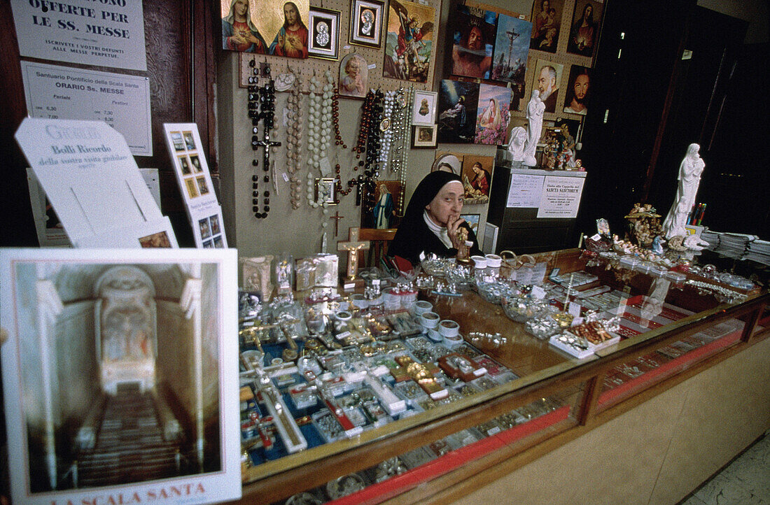 Religious shop. Scala Santa (Holy Stairs). Rome. Italy