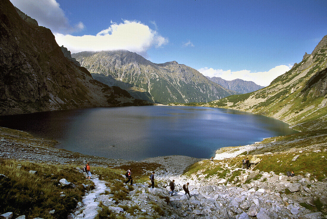 Black Pond (Czarny Staw) and tourist footpath. Tatra National Park. Poland