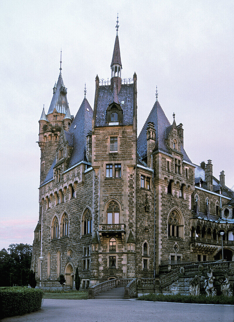 Moszna Castle, Poland. It has an Eclectic style, built in 19th century