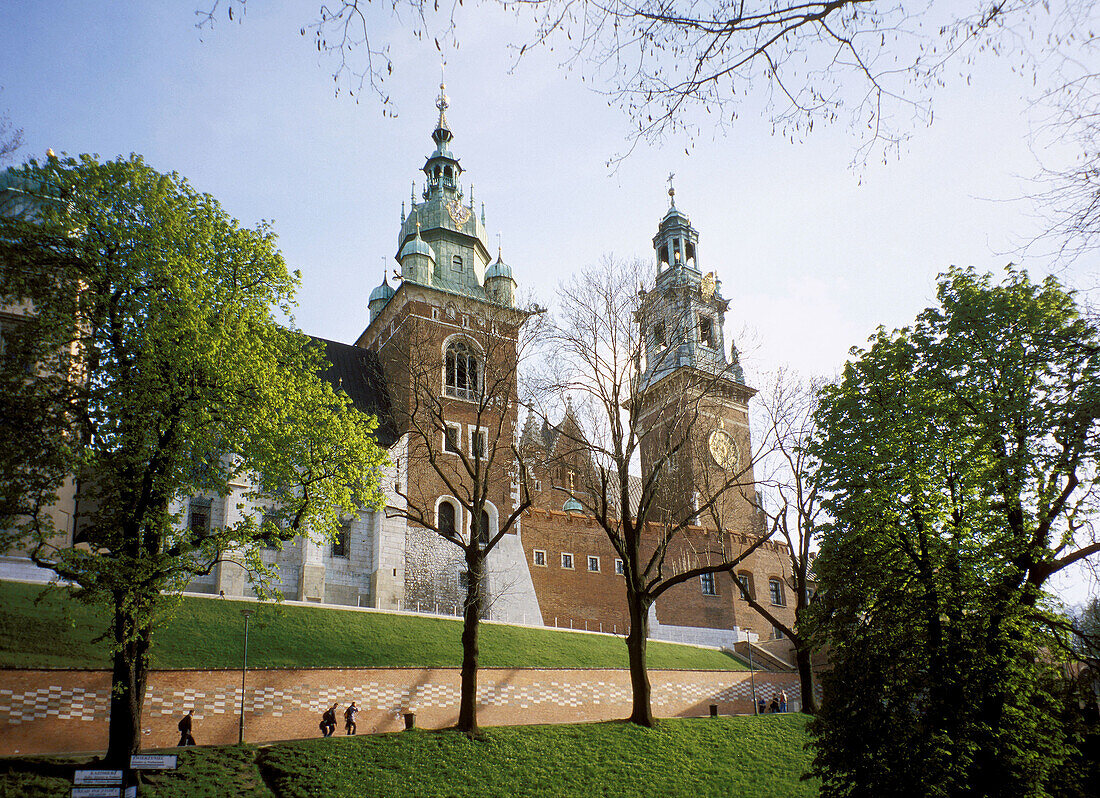 Wawel Royal Castle and Planty park in spring, Krakow, Poland