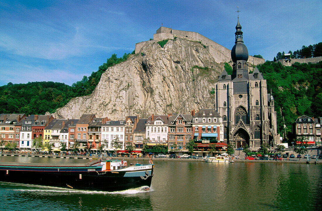 View of Dinant, alongside the river Meuse. Belgium