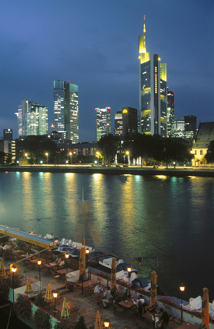 Main river and Business District skyline. Frankfurt am Main. Hessen. Germany