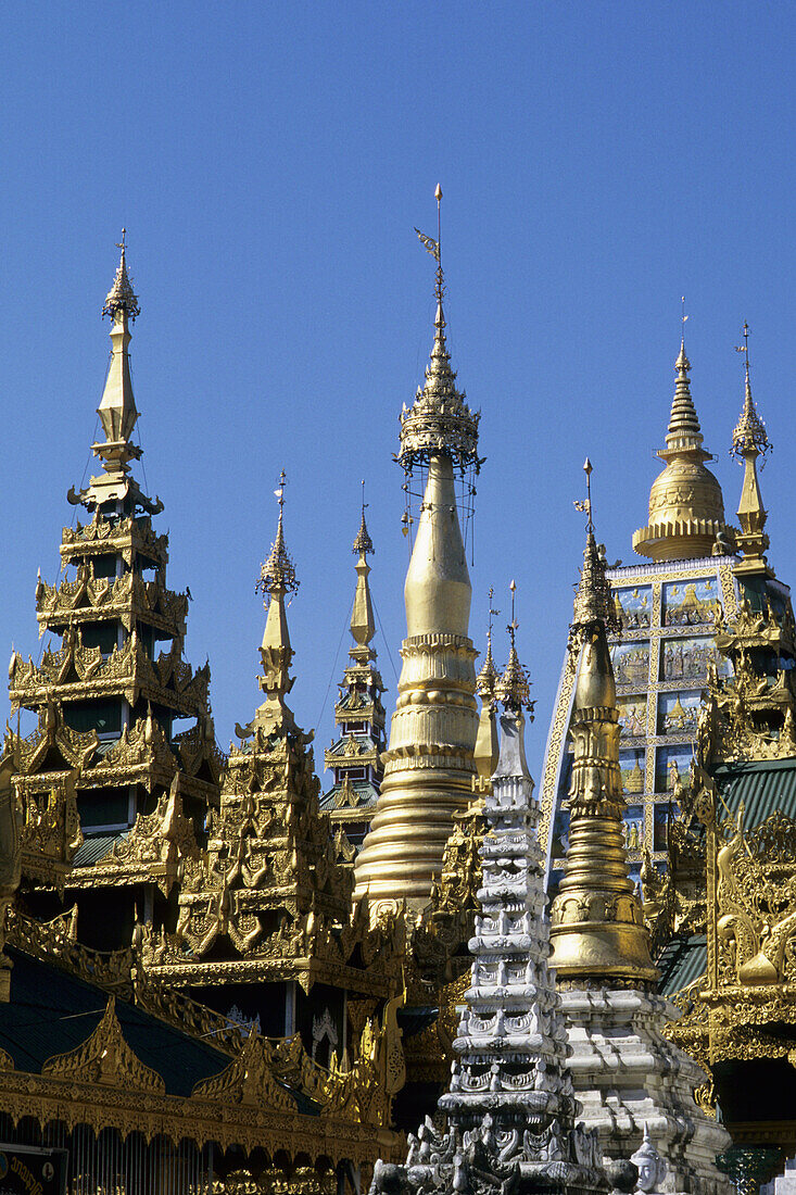 Shwedagon Paya, the most sacred Buddhist Temple complex in Myanmar. Yangoon (Rangoon), Myanmar
