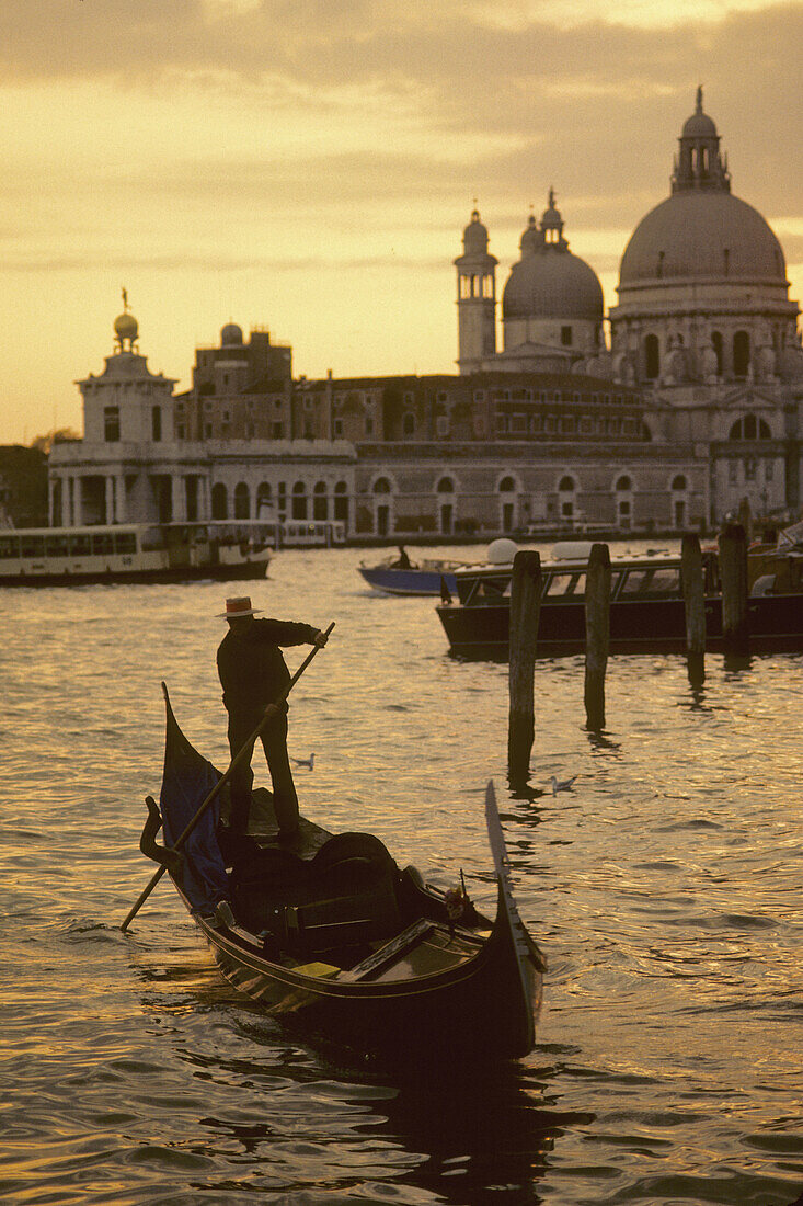 Church of Santa Maria della Salute and gondola, Venice. Veneto, Italy