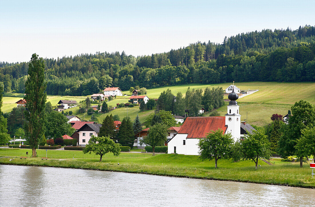 View over river Danube to Jochenstein, Bavaria, Germany