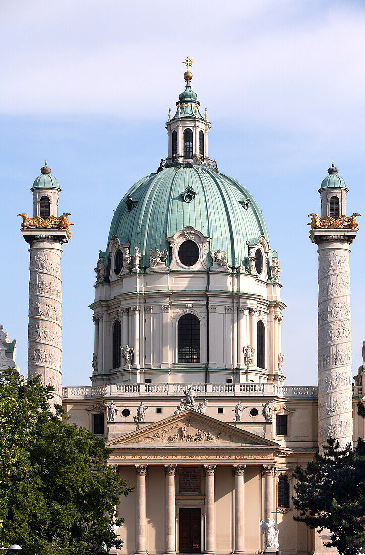 Karlskirche, St. Charles Church with sculpture, Karlsplatz, Vienna, Austria