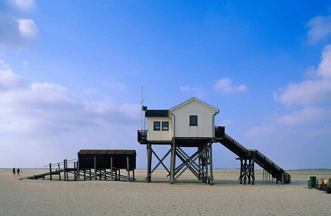 Stilted house on the beach, St. Peter Ording, Eiderstedt peninsula, Schleswig Holstein, Germany, Europe