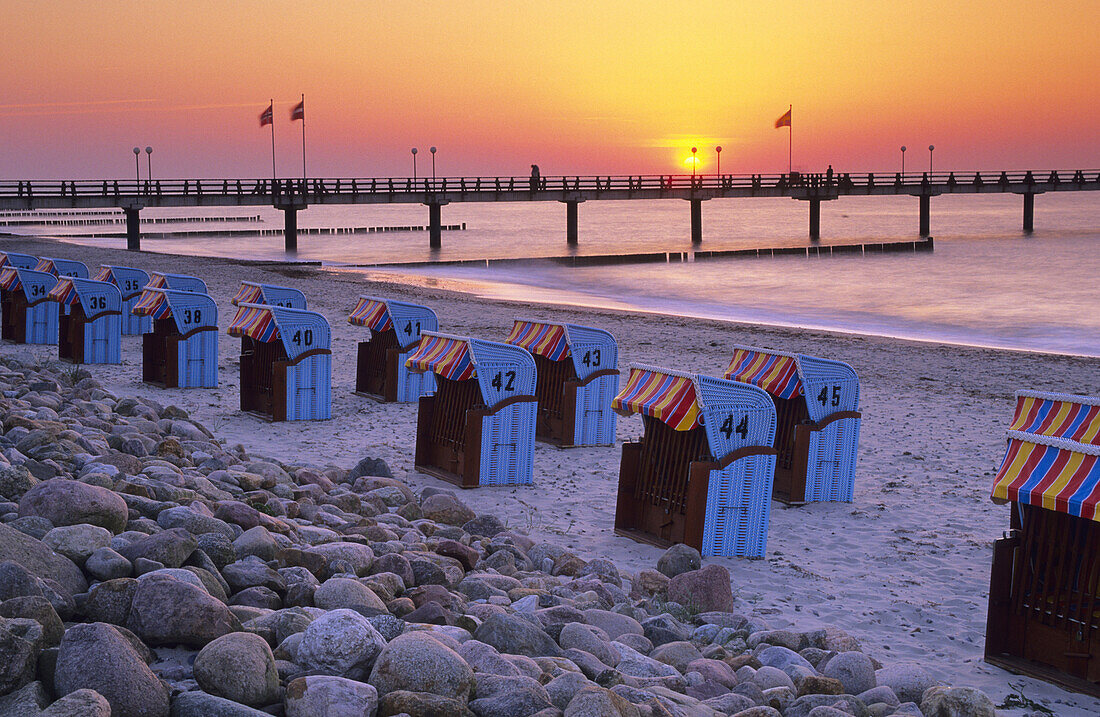 Beach chairs at beach of Heiligendamm, Bad Doberan, Mecklenburg-Western Pomerania, Germany