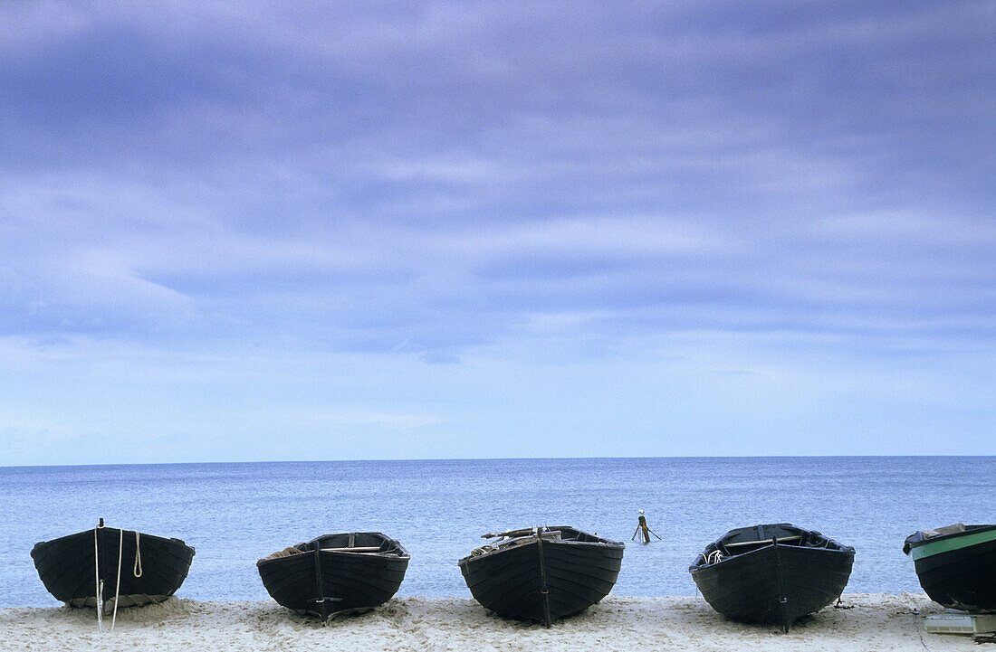 Rowing boats at beach, Baabe, Rugen island, Mecklenburg-Western Pomerania, Germany