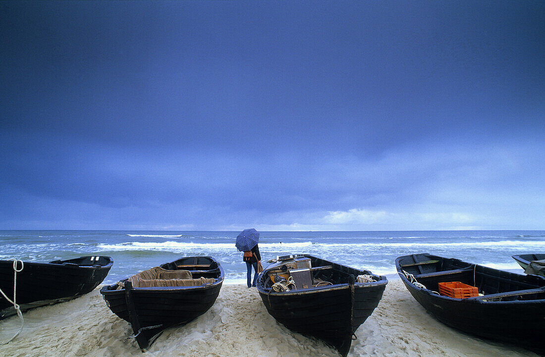 Rowing boats at beach, Baabe, Rugen island, Mecklenburg-Western Pomerania, Germany