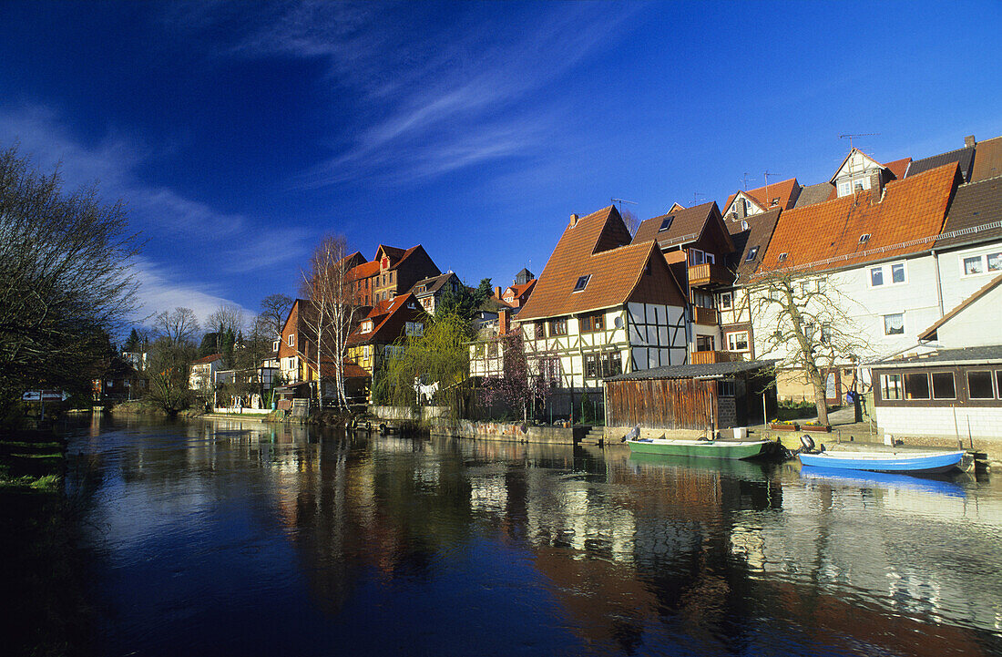 View over river Werra to Bad Sooden-Allendorf, Hesse, Germany