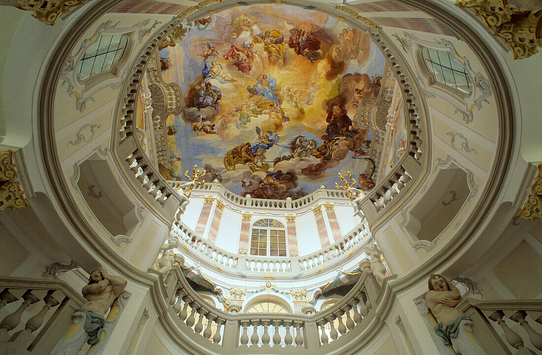 Europa, Deutschland, Baden-Württemberg, Bad Wurzach, Barocktreppenhaus im Schloss Bad Wurzach