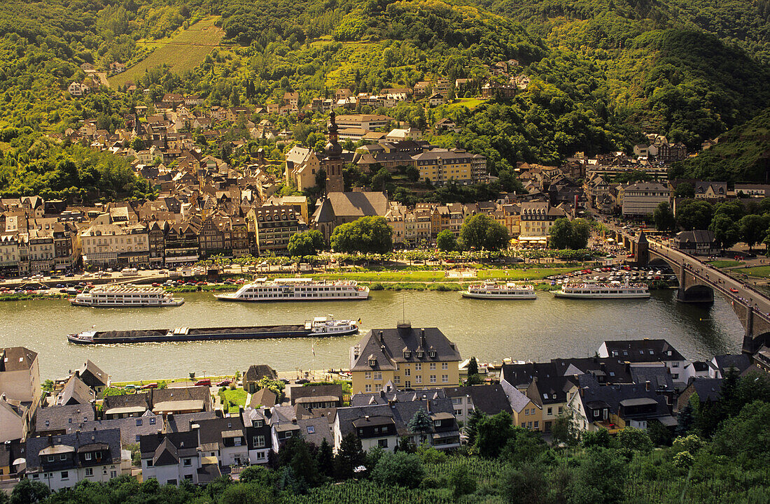 View over Cochem with river Moselle, Cochem, Rhineland-Palatinate, Germany