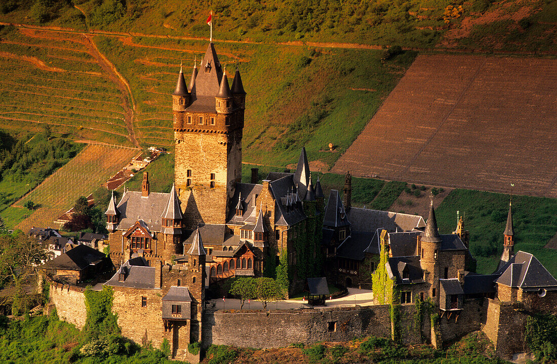 Europe, Germany, Rhineland-Palatinate, Cochem, Reichsburg Cochem in the valley of the Moselle river
