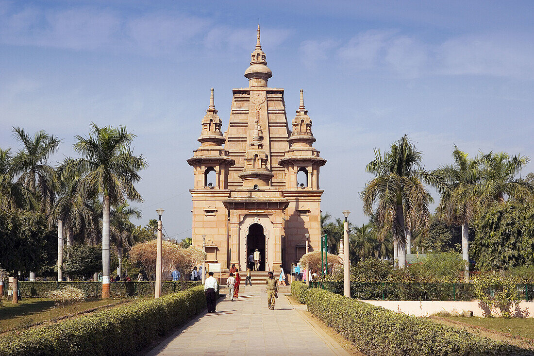 Uttar Pradesh, near Benares City, Sarnath City. Mulgandha Kuti Vihar Temple. India.