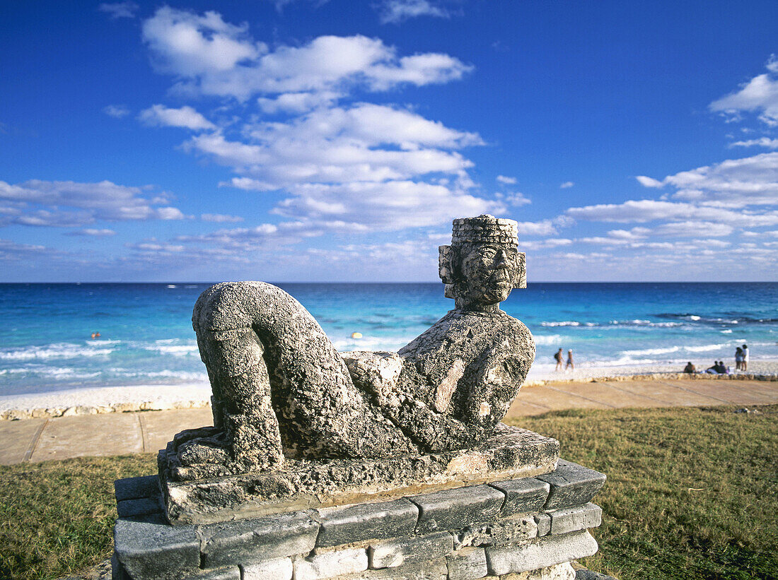 Cancun City. Chacmol statue. Mexico