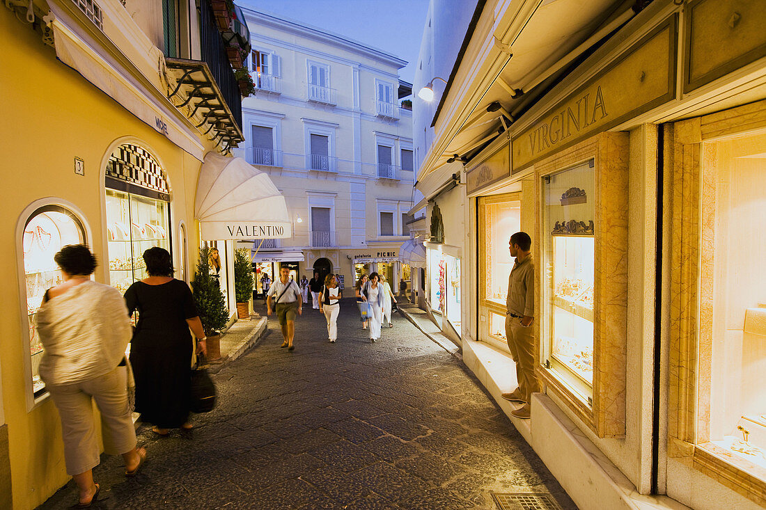 Shops in Via (street) Vittorio Emanuele. Capri. Italy.