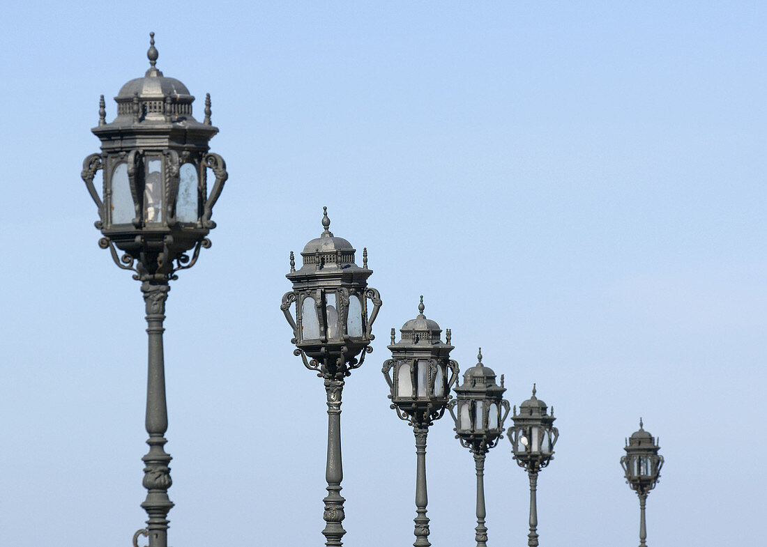 street lights in perspective, cadiz, andalucia, spain