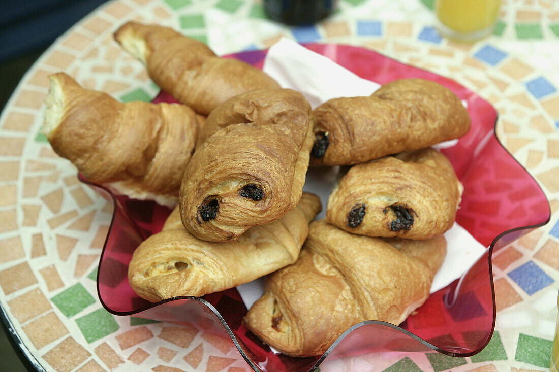 Tray of chocolate croissants.
