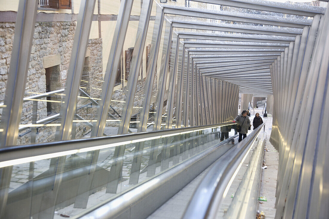 Moving walkway connecting old town with the city, Vitoria. Alava, Euskadi, Spain