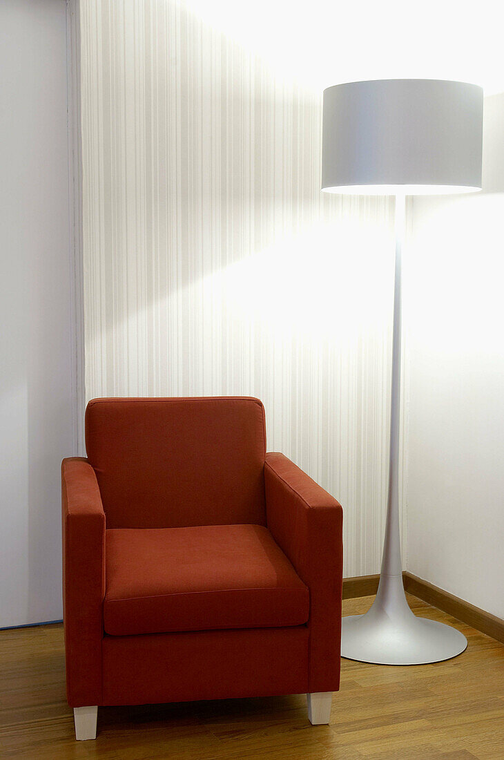 Armchair, Armchairs, Color, Colour, Contemporary, Couch, Couches, Curtain, Curtains, Daytime, Decoration, Indoor, Indoors, Interior, Interior decoration, Interior design, Lamp, Lamps, Red, Sofa, Sofas, White, B29-708284, agefotostock