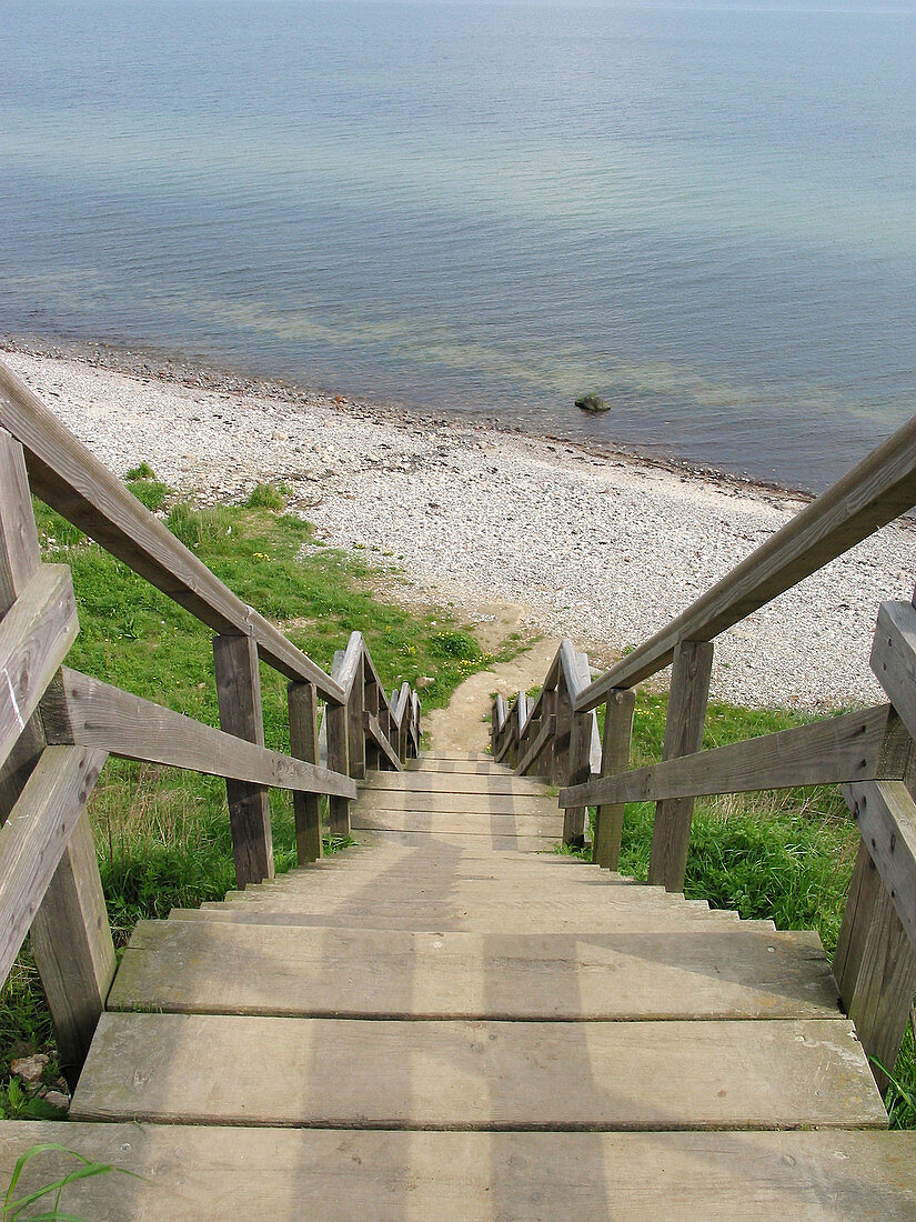 Wooden staircase, rest, beach, Baltic Sea steep coast, Stohl, the Baltic Sea, Schleswig-Holstein, Germany