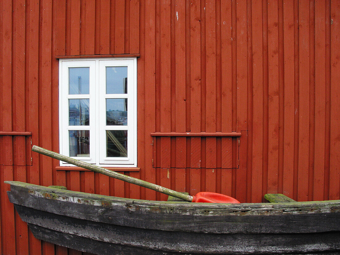 Historical shipyard, wooden house, wodden boat, harbour, Flensburg, Schleswig-Holstein, Germany