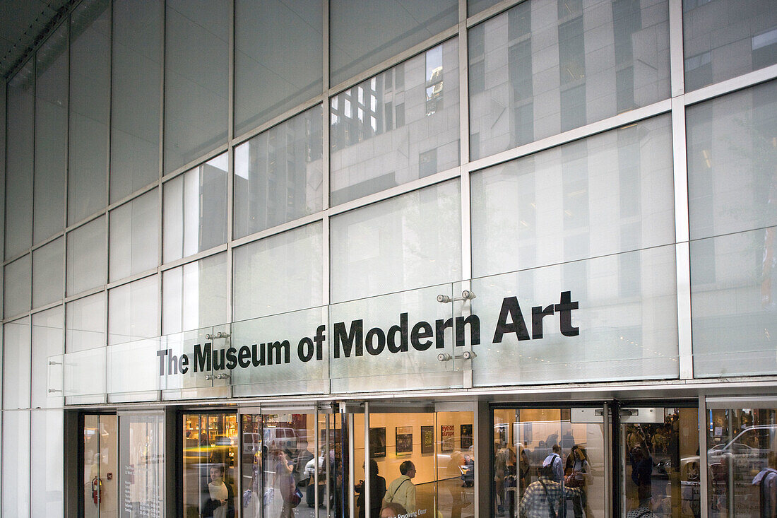 MOMA entrance sign, Museum of Modern Art, midtown Manhattan, NYC, USA