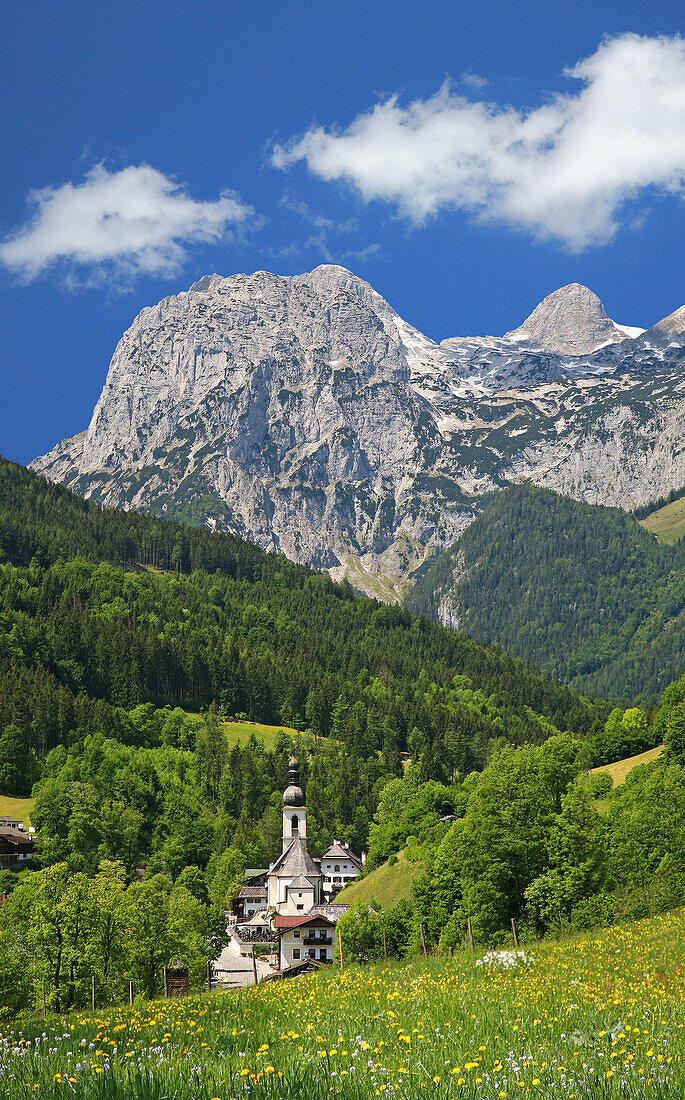 Village Ramsau and mount Reiteralpe in the Berchtesgaden country, Germany