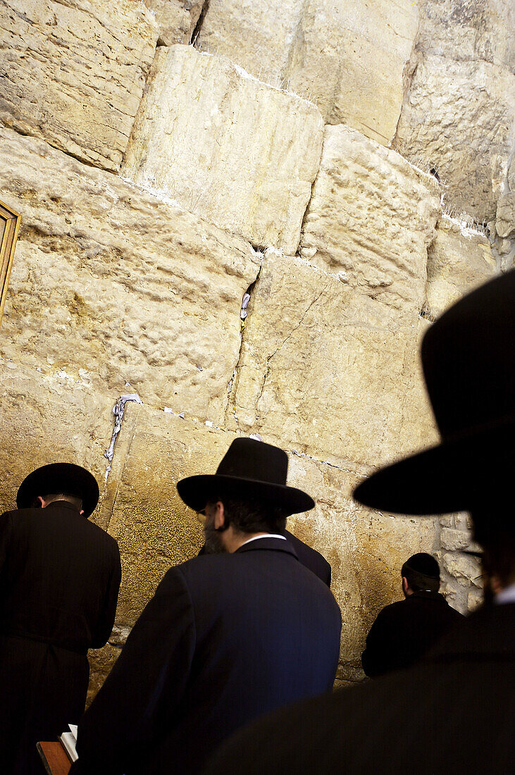 Orthodox Jews praying by the Wailing Wall 'Western Wall', Jerusalem. Israel