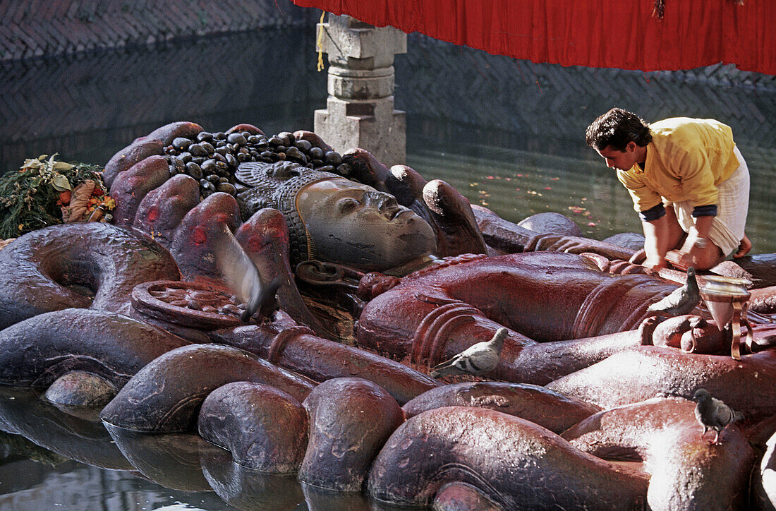 Nepal. Budhanilkantha, Lying Vishnu