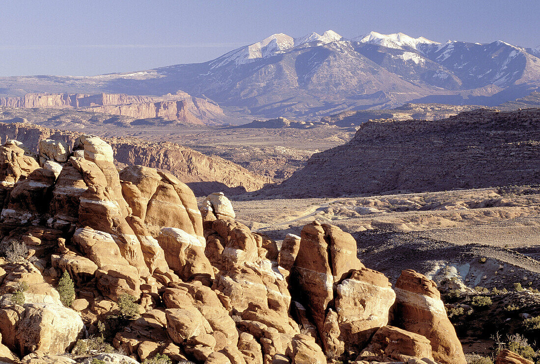 Fiery Furnace and La Sal Mountains. Arches National Park. Utah. USA