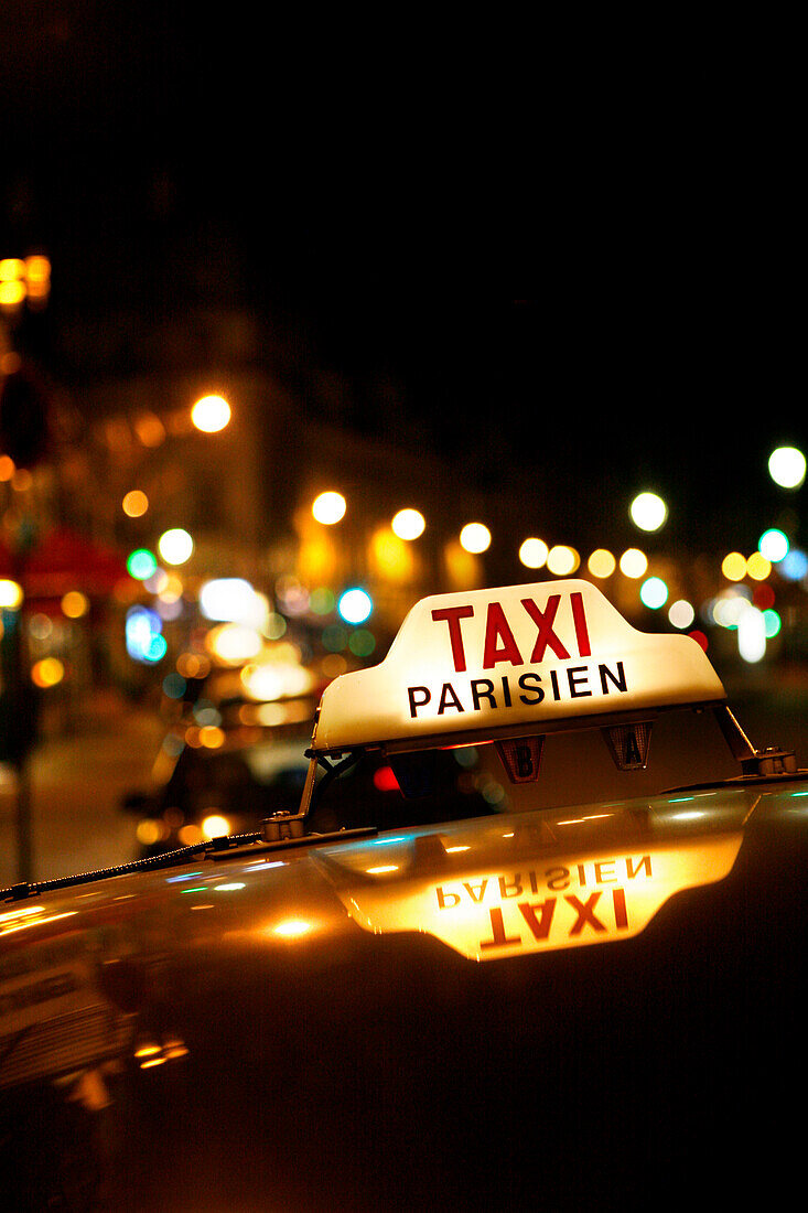 Taxi rank by night, Place St Michel, Paris, France