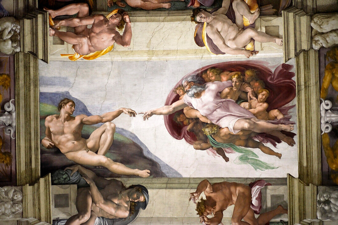 God creates Adam, Sistine Chapel ceiling by Michelangelo, Sistine Chapel, Vatican Museums, Vatican City, Rome, Italy