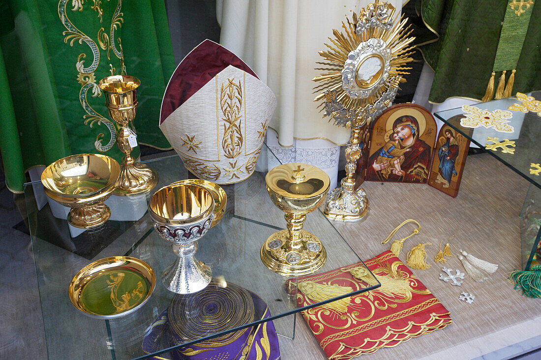 Window display of a shop for clerical products, Rome, Italy