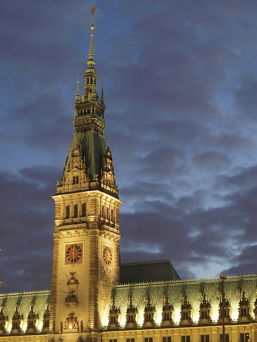 Town hall at night, Hamburg, Germany