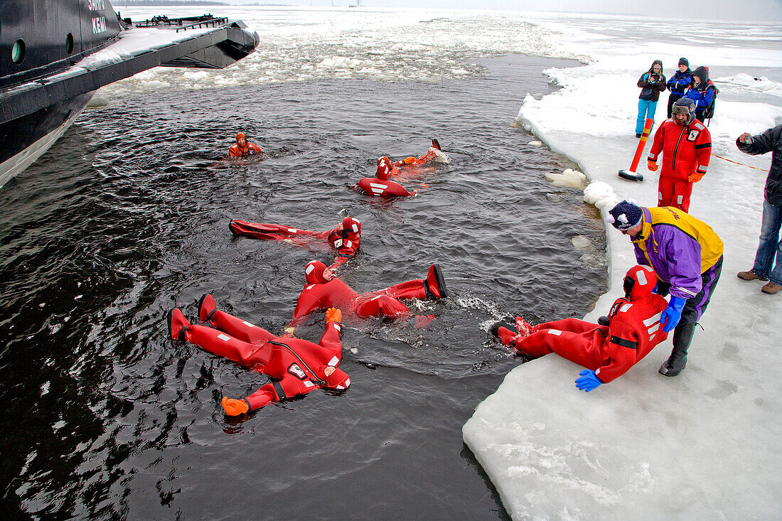 Bathing in the ice cold sea, Icebreaker Sampo, Kemi, Lapland, Finland, Europe