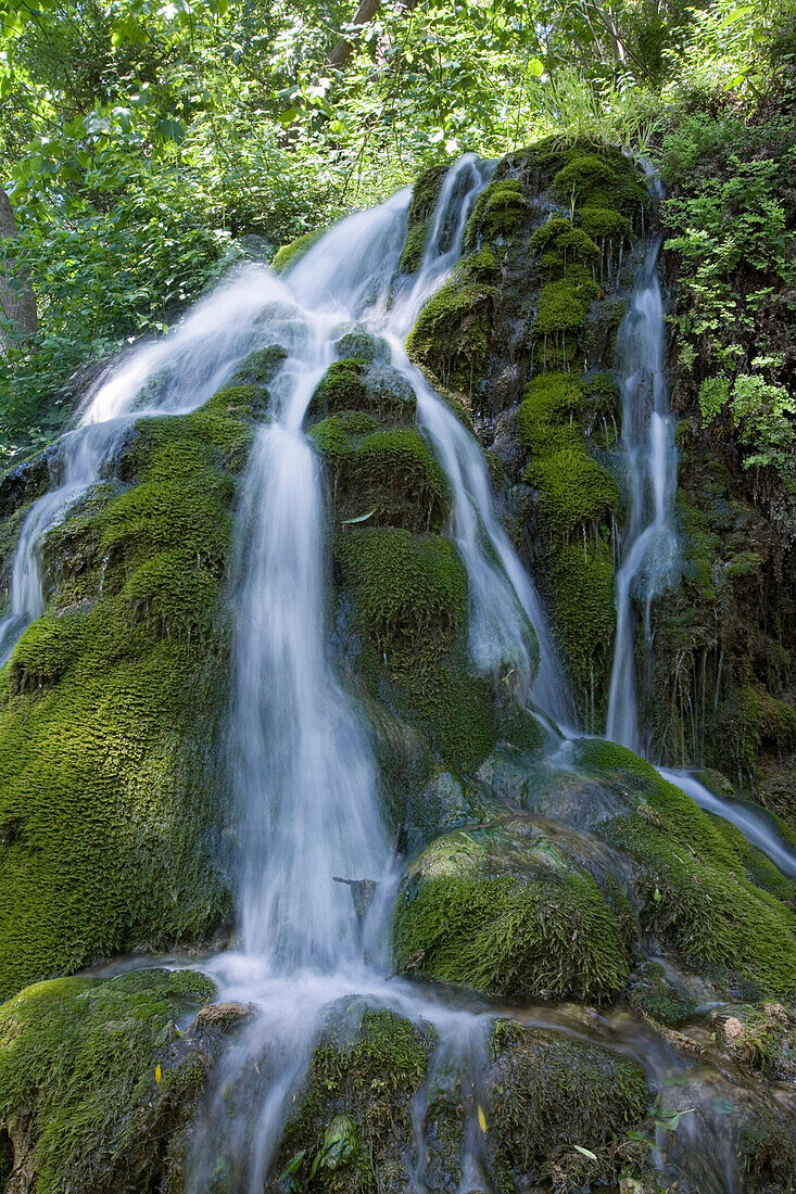 Wasserfall im Park des La Granja Landgut, Esporles, Mallorca, Balearen, Spanien, Europa