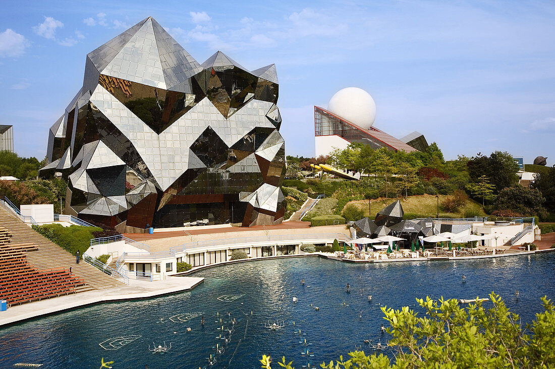 Kinémax. It is a symbol of quartz. More than 20.000 hours of geometrical studies were necessary for its design. Futuroscope, image and sound theme park. Poitiers. Vienne, Poitou-Charentes, France