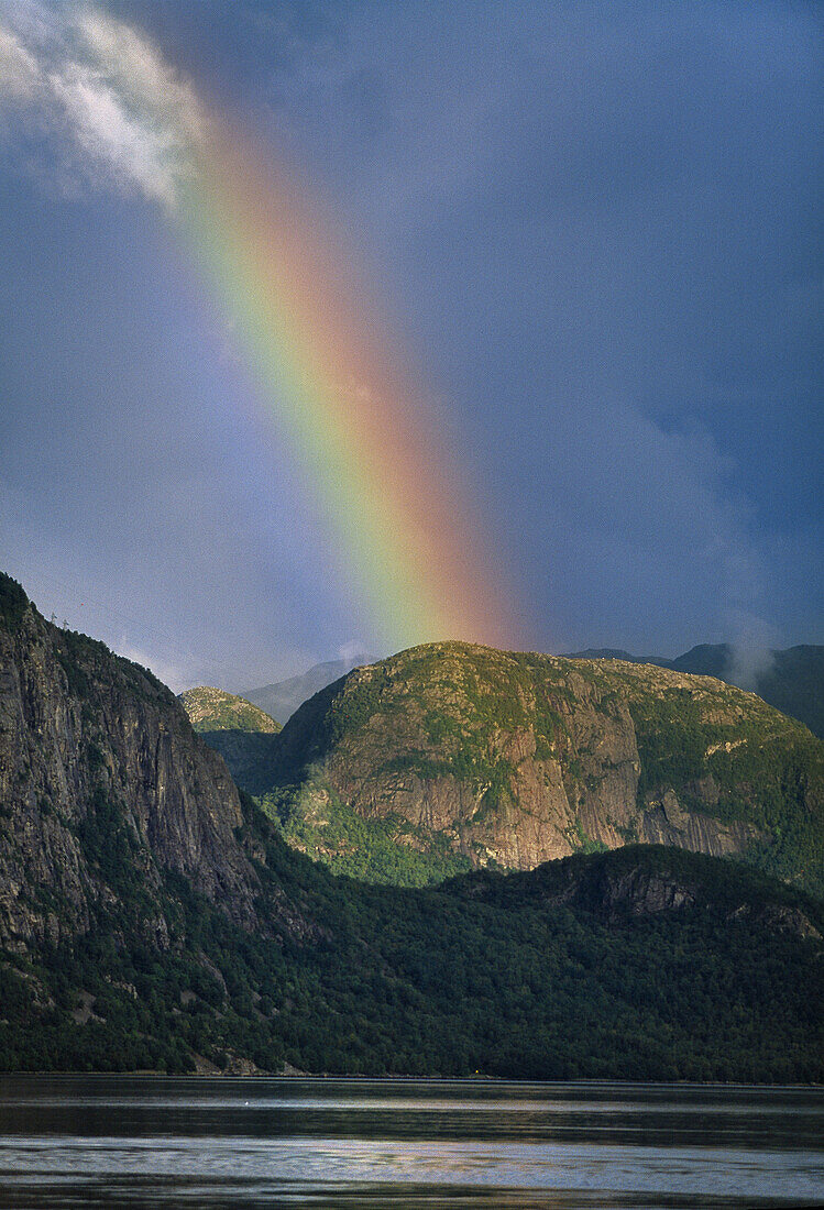 Rainbow over Lyse Fjord. Lysefjord. Ryfylke District. Rogaland Region. Norway.