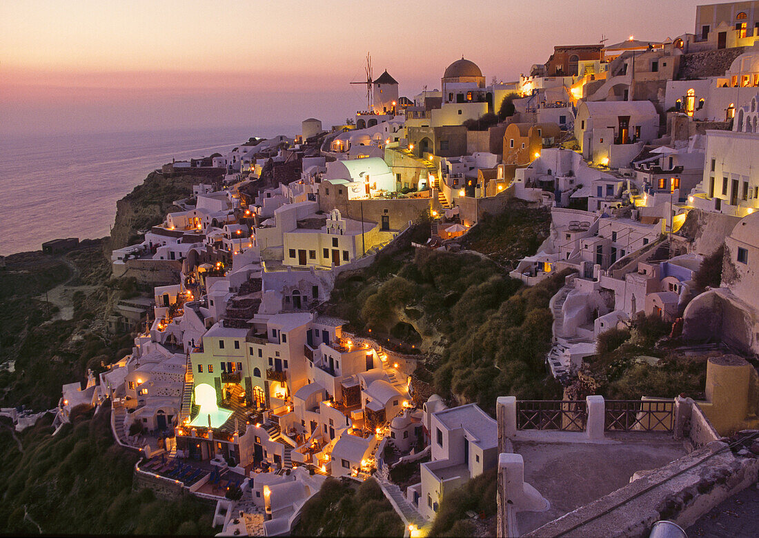 Oia in the evening, Santorini. Cyclades islands, Greece