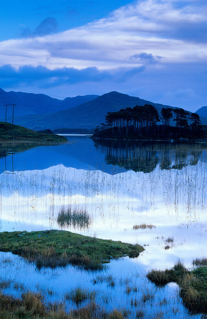 Seenlandschaft mit Spiegelung, Ballynahinch Lake, Connemara,  Co. Galway, Republik Irland, Europa