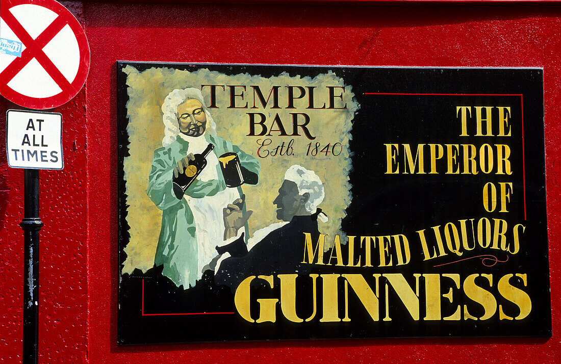 Sign of the famous Temple Bar at Crown Alley, Temple Bar District, Dublin, Ireland, Europe